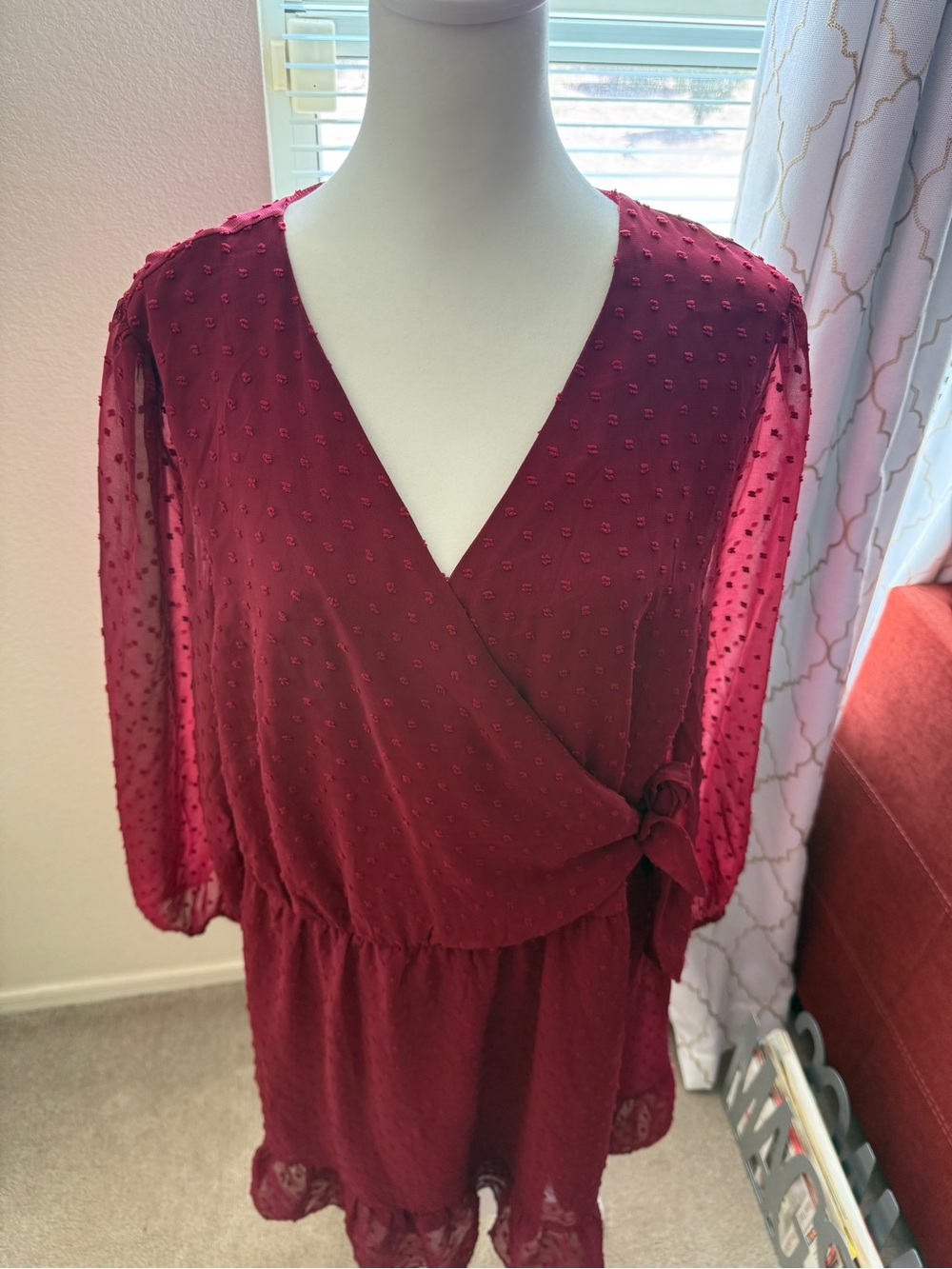 City Chic Burgundy Textured Wrap Dress
